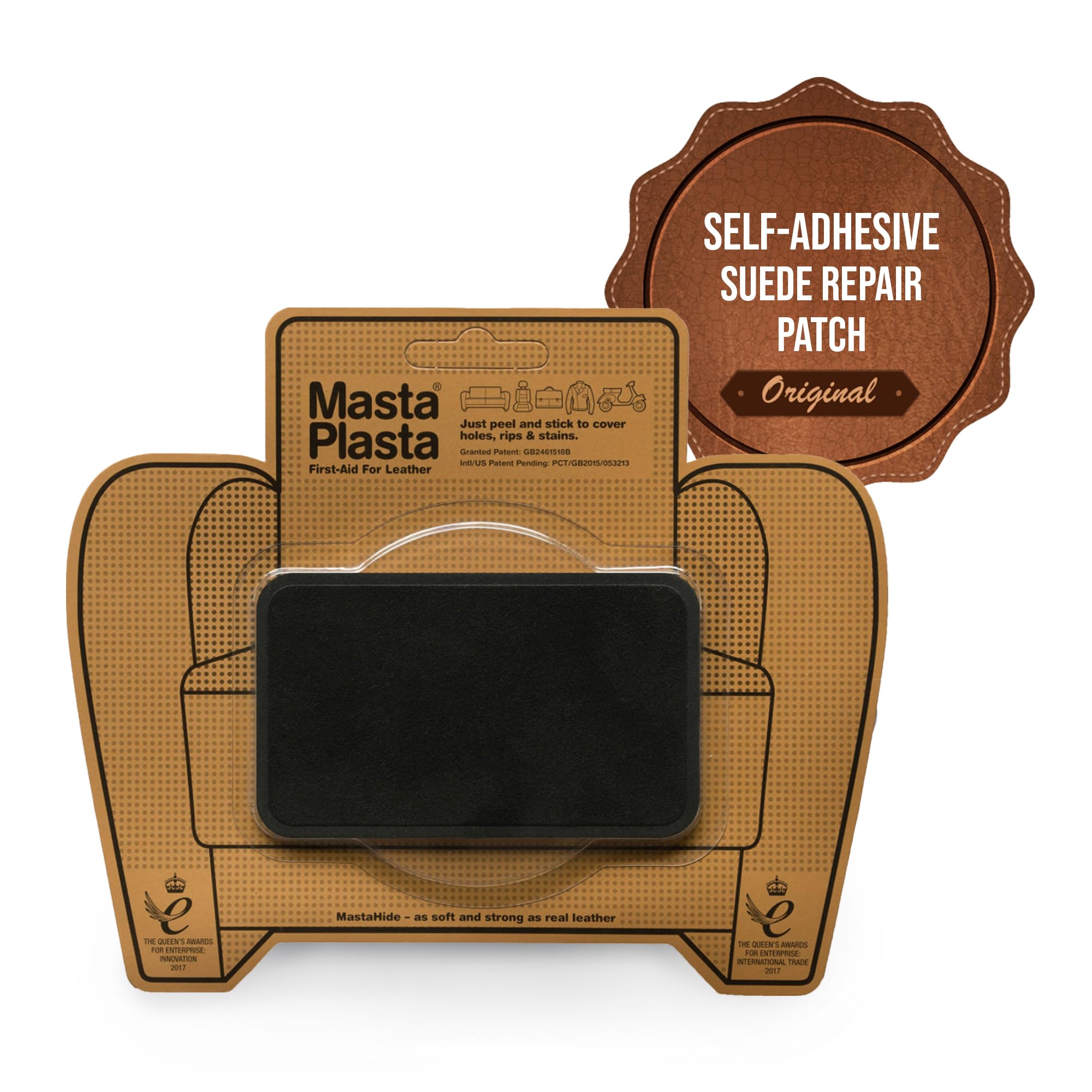 MastaPlasta Instant Self-Adhesive Premium Suede and Velvet Repair Patch - Black 10cm x 6cm (4in x 2.4in). Upholstery-Quality Patches for Seating, Car Interiors, Bags, Jackets & More