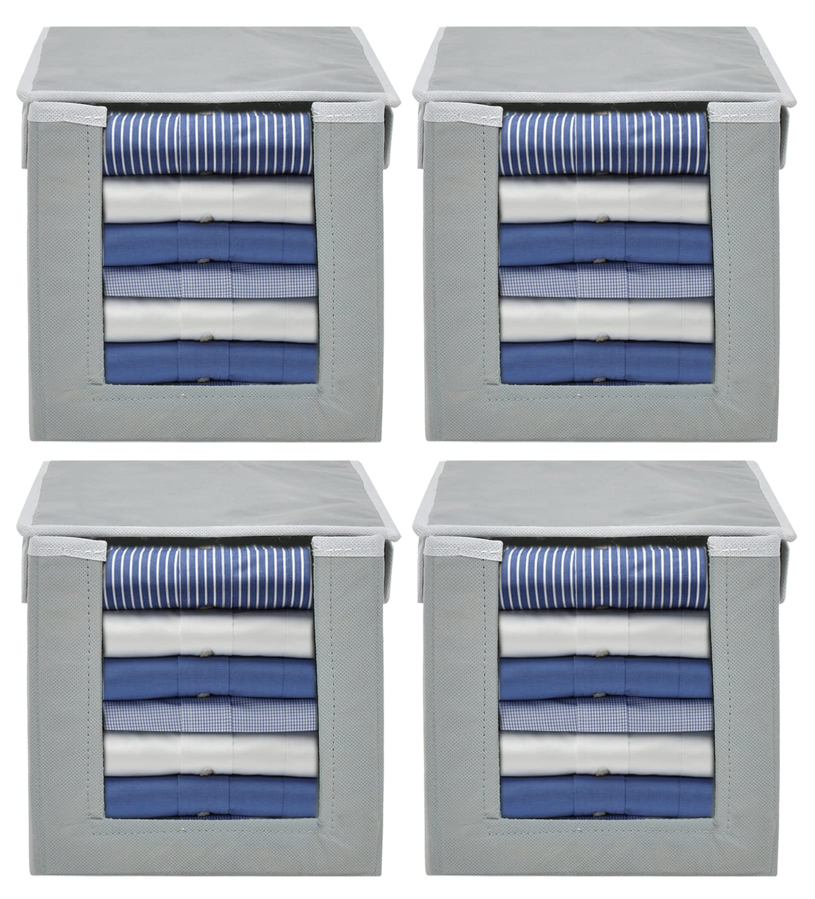 Kuber Industries Non-Woven Foldable Shirt Stacker With Carrying Handle & Lid |Cloth Wardrobe Organizer|Size 38 x 26 x 24 CM|Pack of 4 (Grey)-HS43KUBMART26887, cotton, Rectangular (B09GVKZNRB) Amazon Price History, Amazon Price Tracker