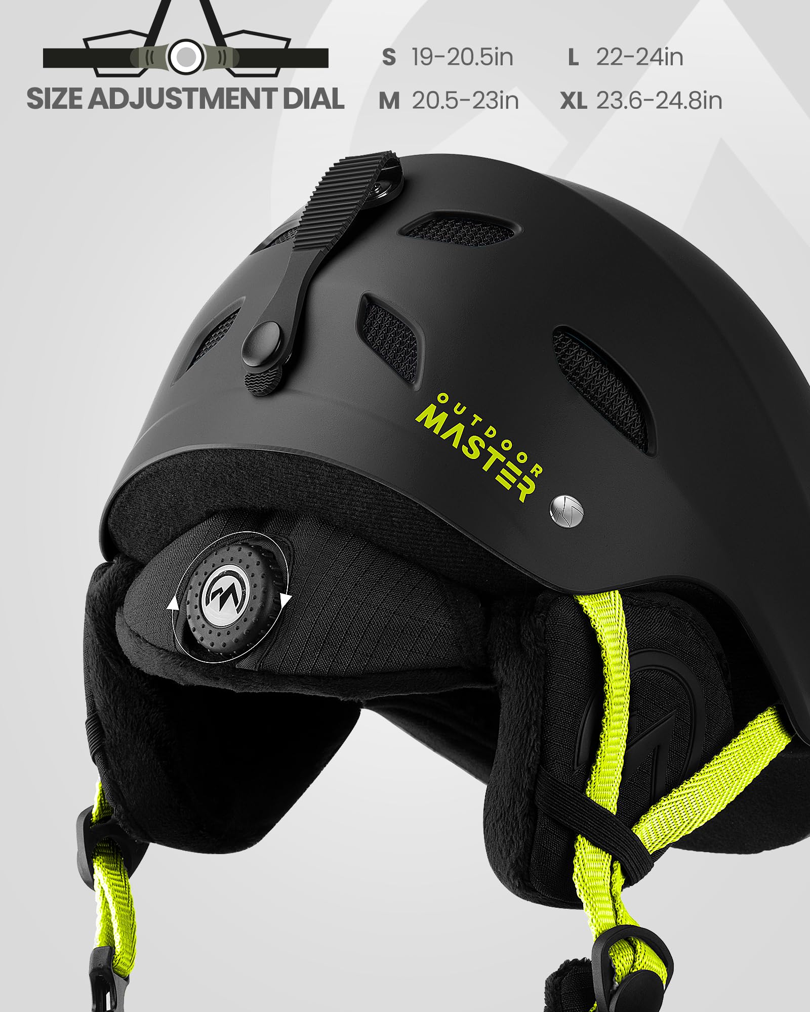 OutdoorMaster Kelvin Ski Helmet - Snowboard Helmet for Men, Women & Youth (Black+Lemon,M)