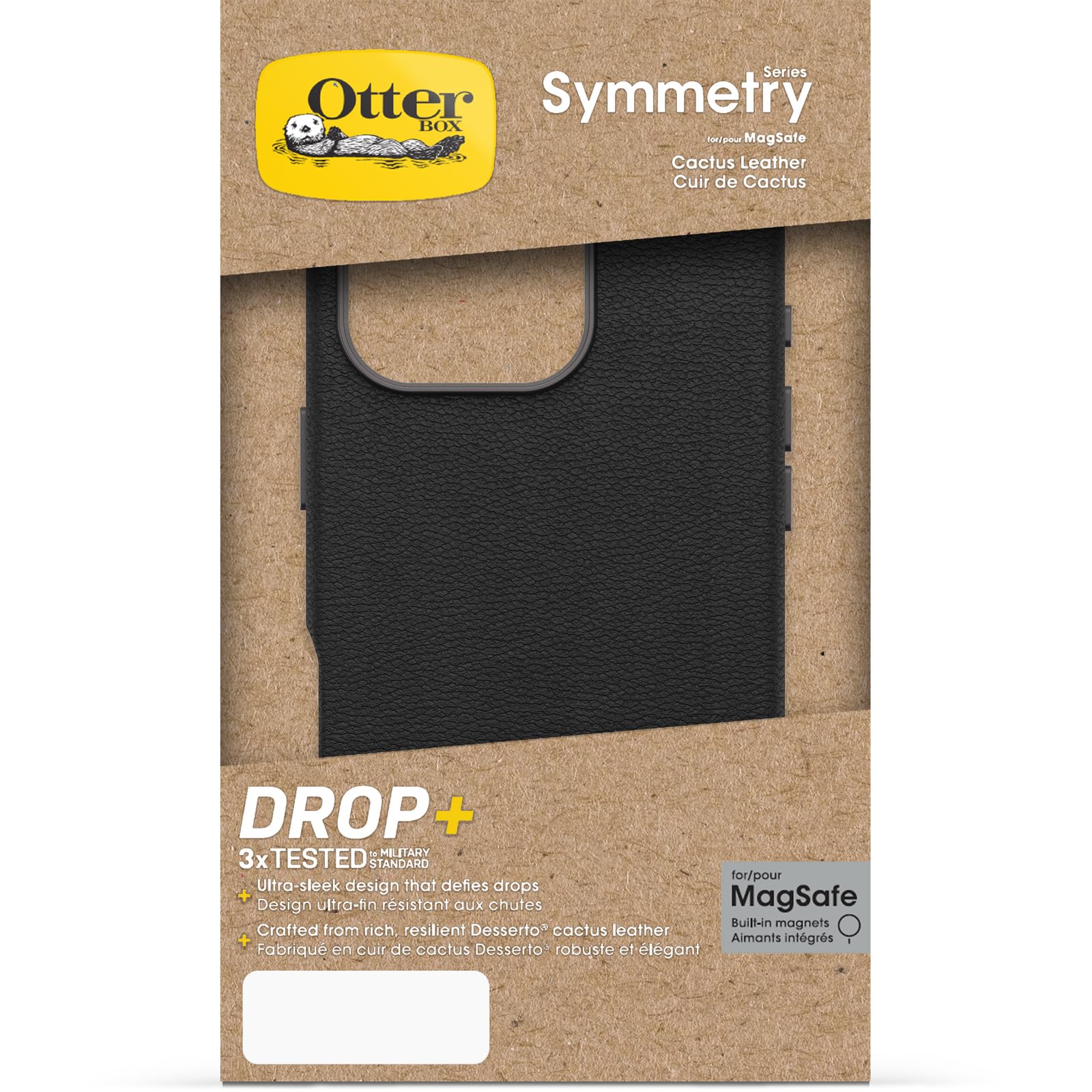 OtterBox Symmetry Series Cactus Leather MagSafe Custodia per iPhone 16 Pro, custodia protettiva sottile antiurto, a prova di caduta, testata 3x vs norme MIL-STD 810G, Nero