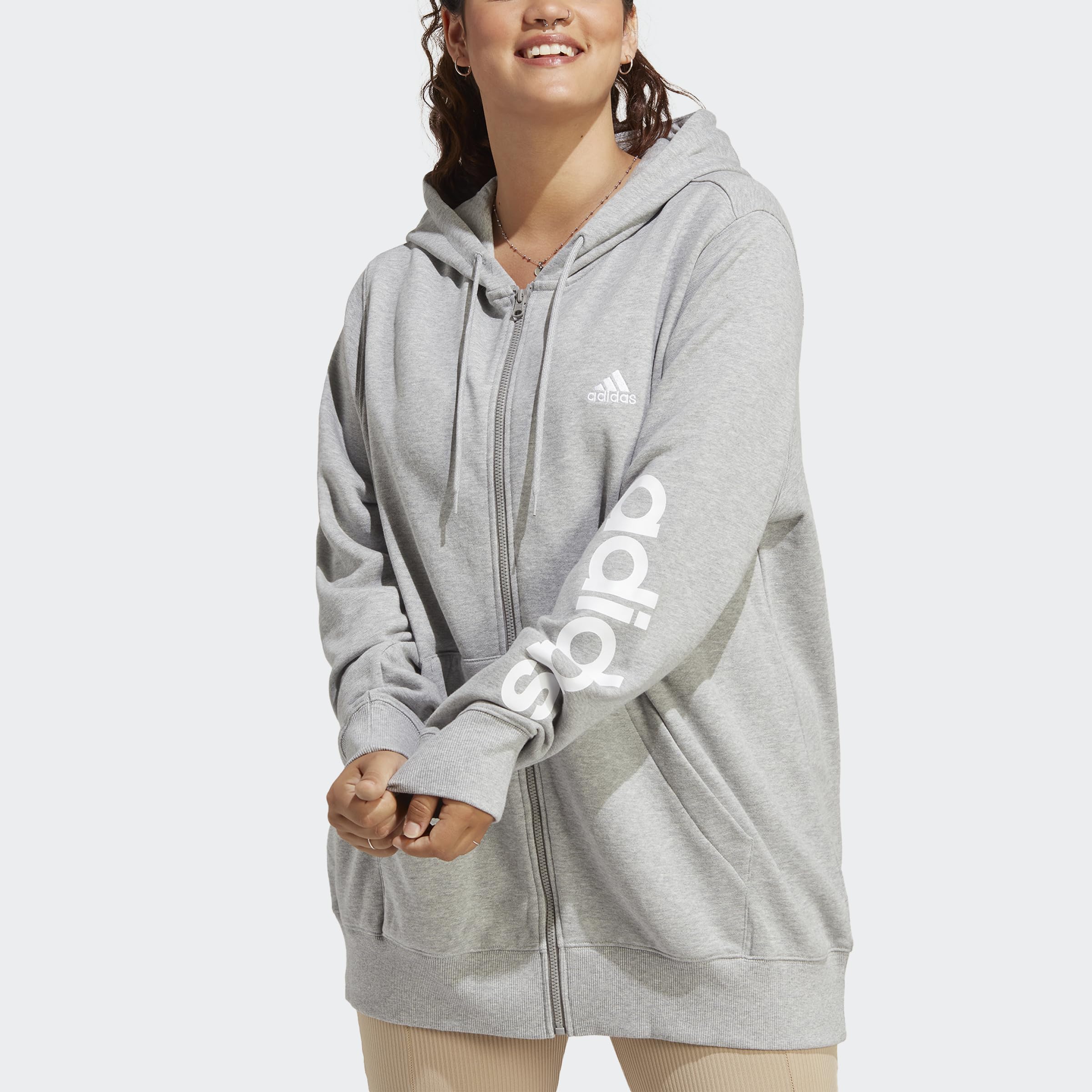 Adidas Damen Essentials Linear Full-Zip French Terry Hoodie (Plus Size) Trainingsjacke mit Kapuze