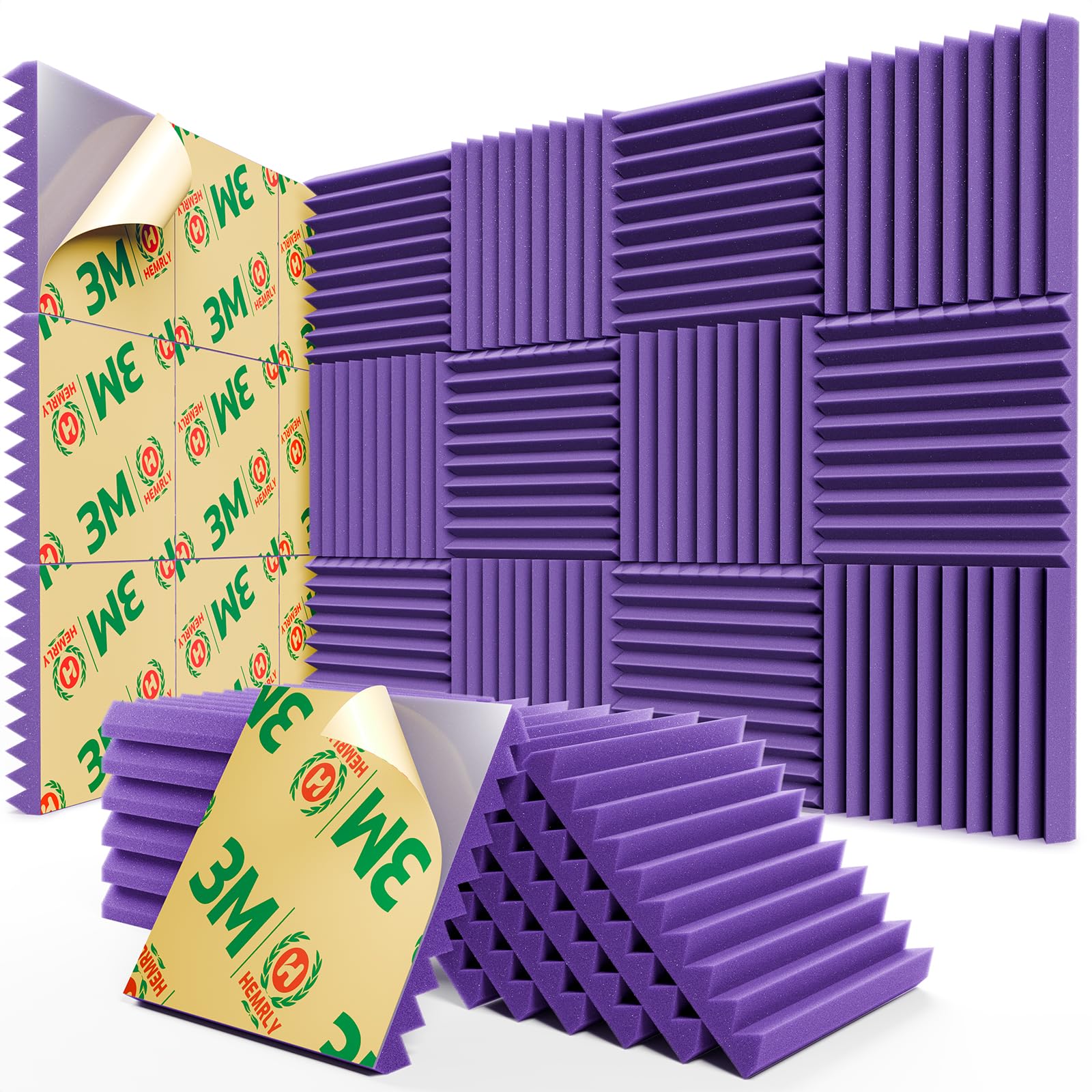 Lot de 12 panneaux acoustiques insonorisants en mousse pour murs, autocollants et insonorisants, haute densité, à récupération rapide, 30,5 x 30,5 x 2,5 cm, violet