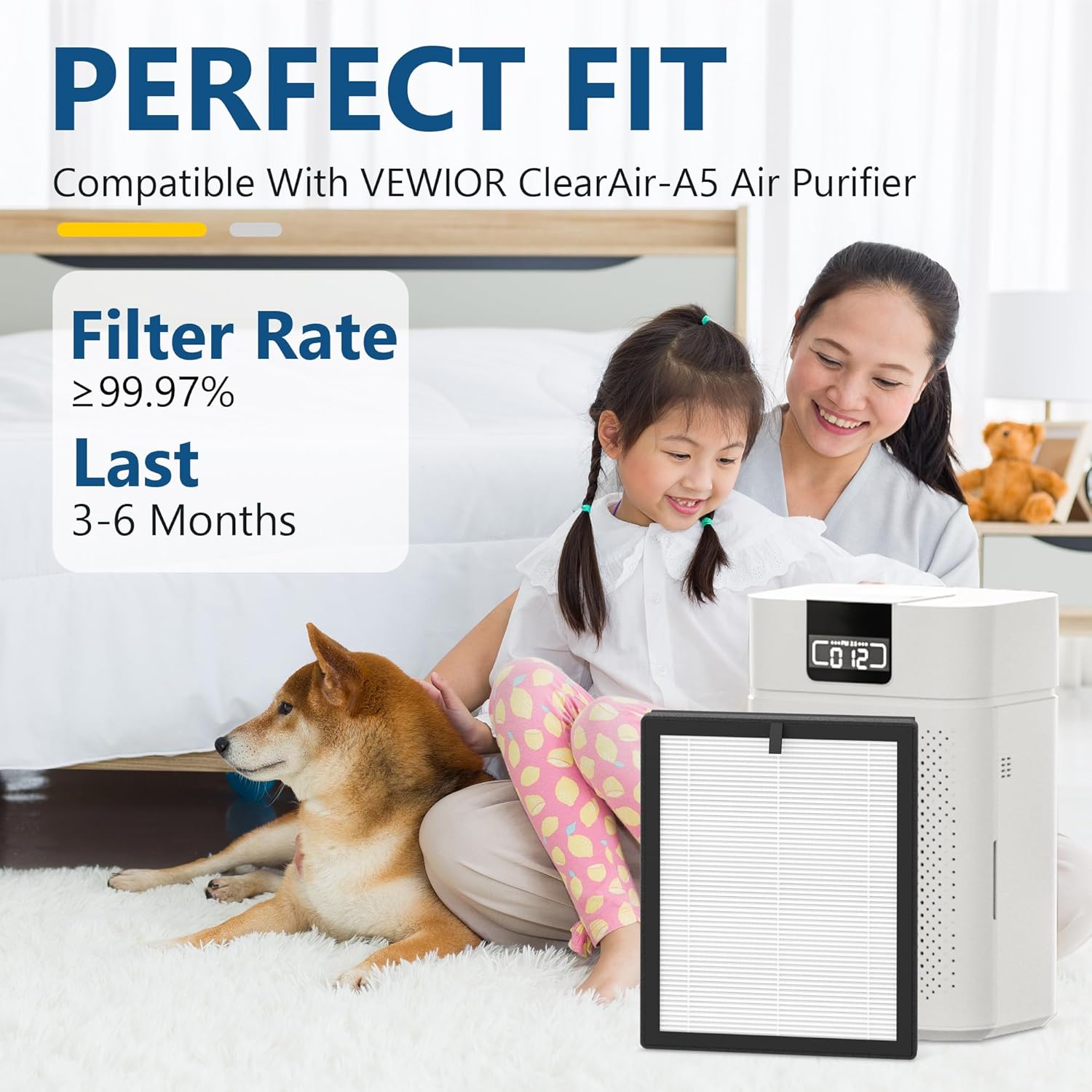 ClearAir-A5 Replacement Filter Compatible with VEWIOR ClearAir-A5 Air Purifier, 3-in-1 H13 True HEPA Filter, 2 Pack - Image 2