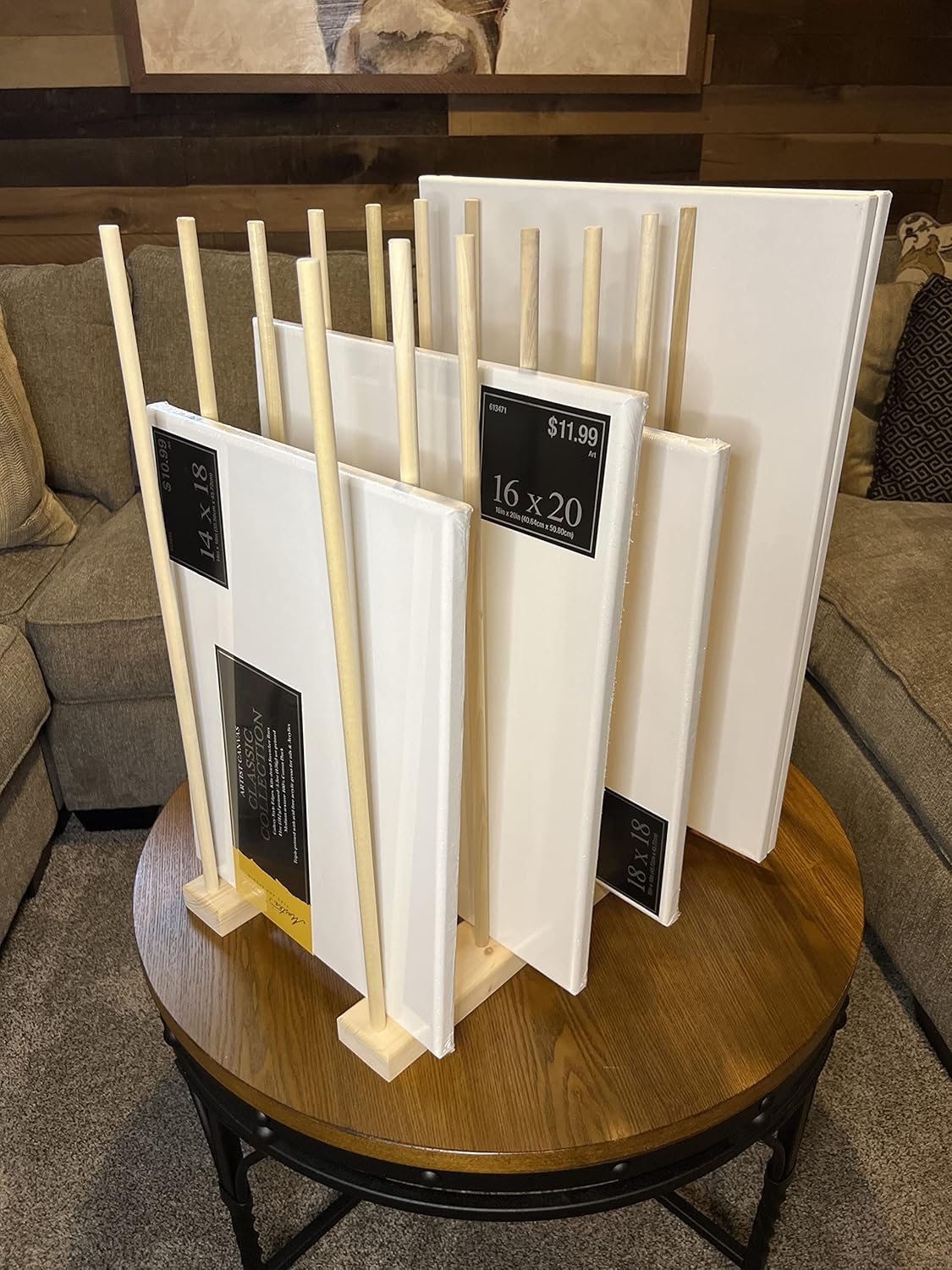 Art Storage Rack - 24' Long x 11' Wide with 24' Tall dowels - for Art Canvas Storage, Frames, Framed Art, Paintings, Unfinished wood