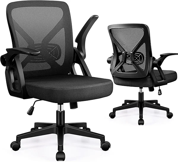 FelixKing Office Chair - Ergonomic Desk Chair Breathable Mesh Task with Wheels and Lumbar Support Home Desk Office Chairs with Flip up Armrest Rolling Swivel for Home Computer Black Black St