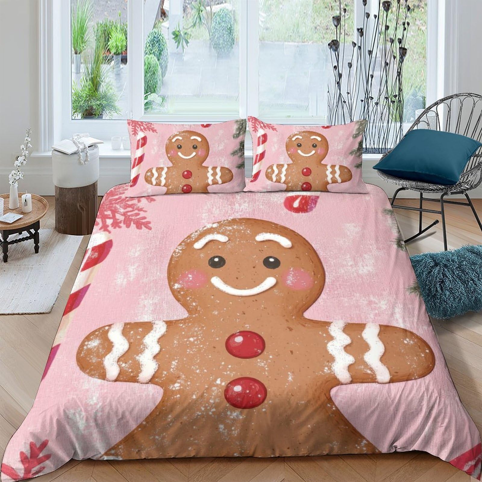 Ctjqhvkz Style-2 3D Printed Gingerbread Cookie Fitted Sheet Microfiber Soft Pink Holiday Bed Cover For Bedroom Guest Room Decor Single（135X200cm）