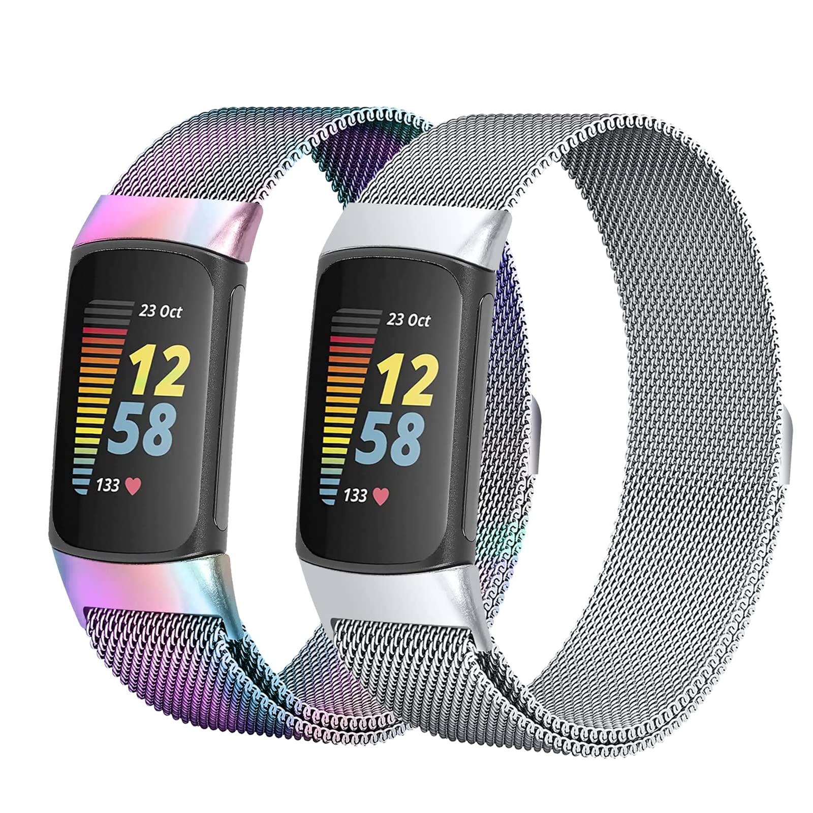omeeCompatible with Fitbit Charge 5/Charge 6 Strap for Women Men, Stainless Steel Mesh Loop Straps with Magnetic Lock for Fitbit Charge 5/Charge 6 Wristband