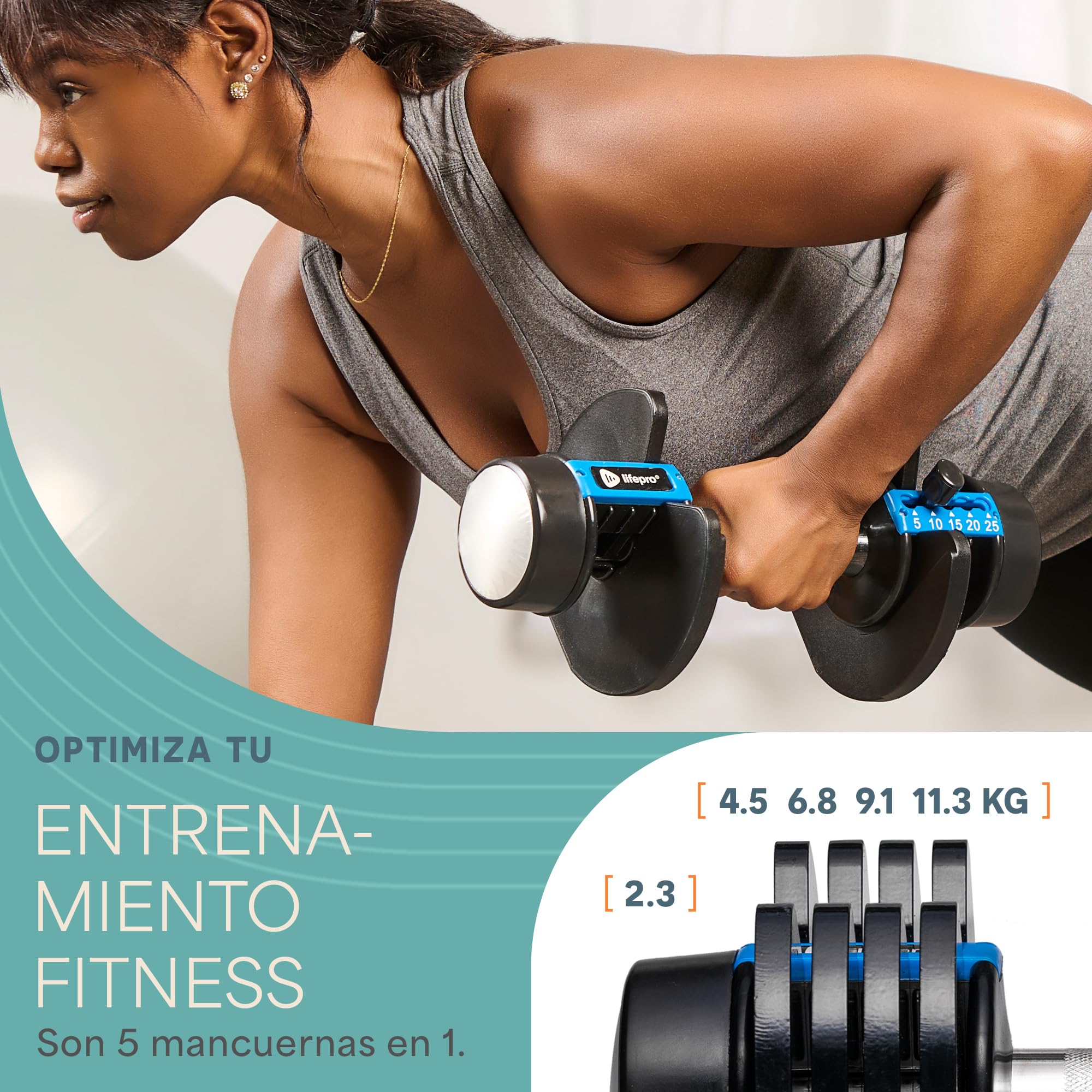 LifePro Juego de Mancuernas Ajustables de 2 x 11,34 kg/25 lb - Juego de Pesas Duraderas con Mango Antideslizante y Mecanismo de Bloqueo de Seguridad para Gimnasio en Casa