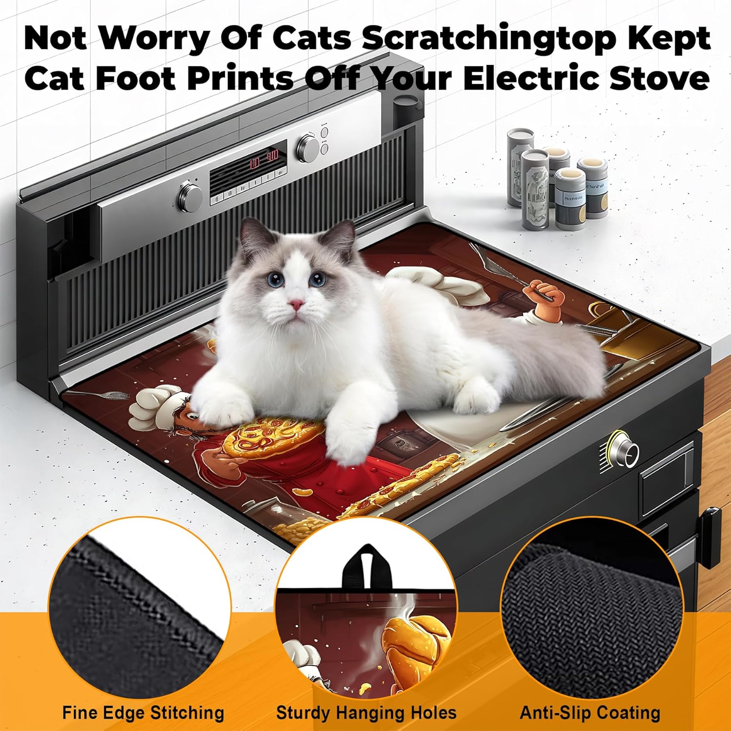 Heat-Resistant Glass Stove Top Cover with Anti-Slip Rubber Coating – Electric Stove Protector, Scratch-Resistant, Expands Counter Space, Stylish Kitchen Decor (Pizzas, 30" x 21")