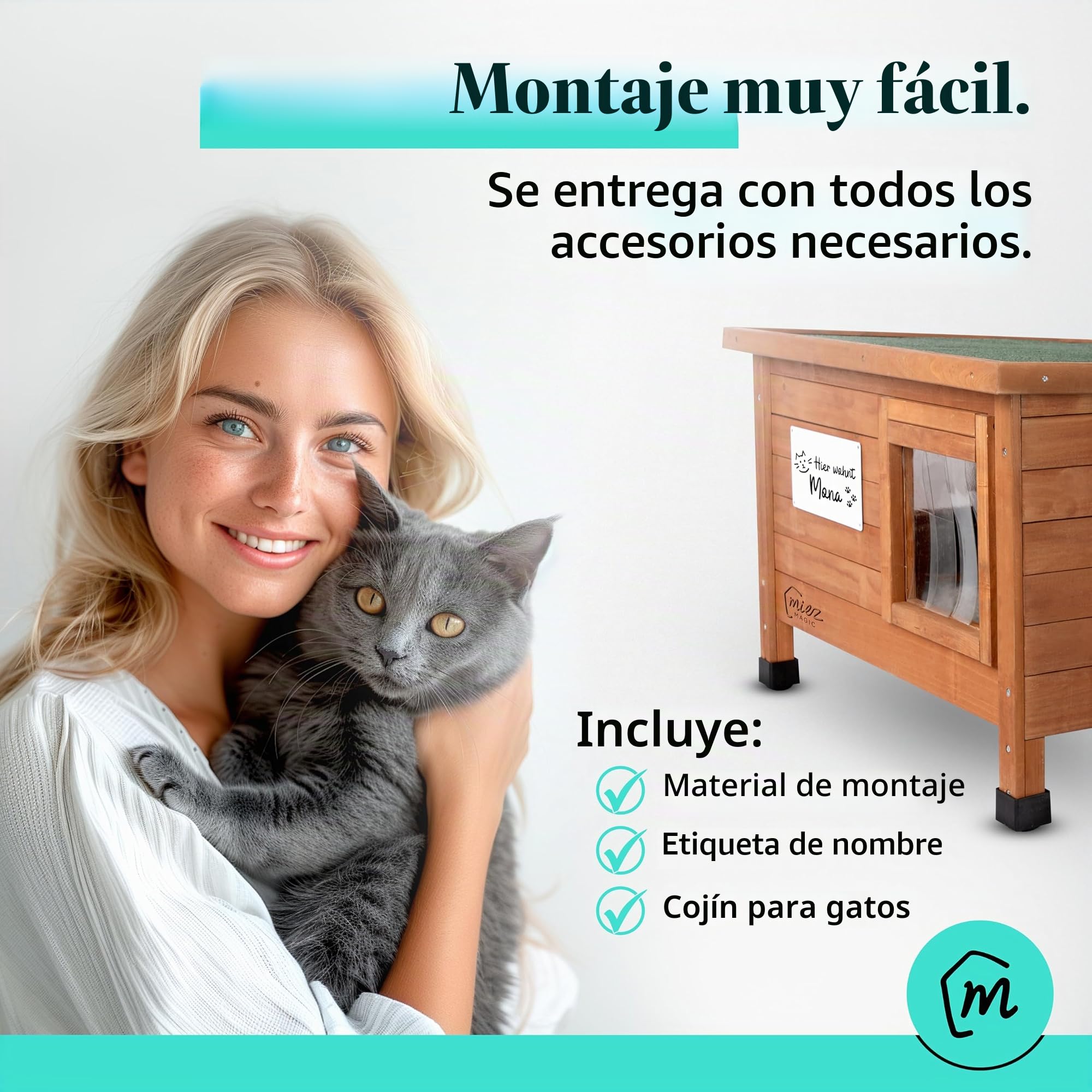 Casa para gatos exterior resistente al invierno aislada, robusta casa para gatos de madera de abeto, resistente al agua y aislada con bisagra en el techo, cómoda cabaña para gatos, incluye
