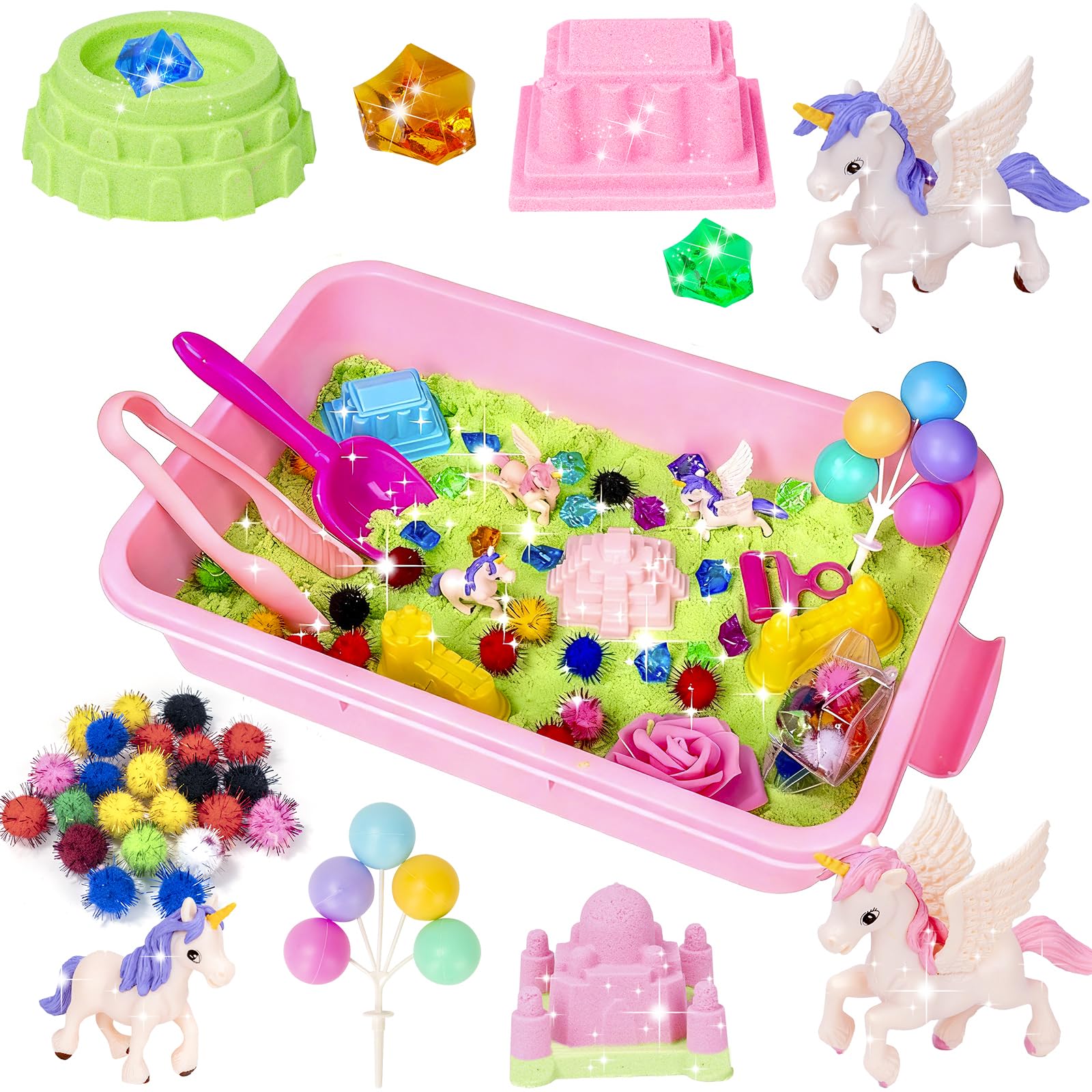 Sable Magique Licorne Ulikey - 900g 3 Couleurs 39 Accessoires - Jeu Sensoriel 3 Ans Coffret Sable Coloré