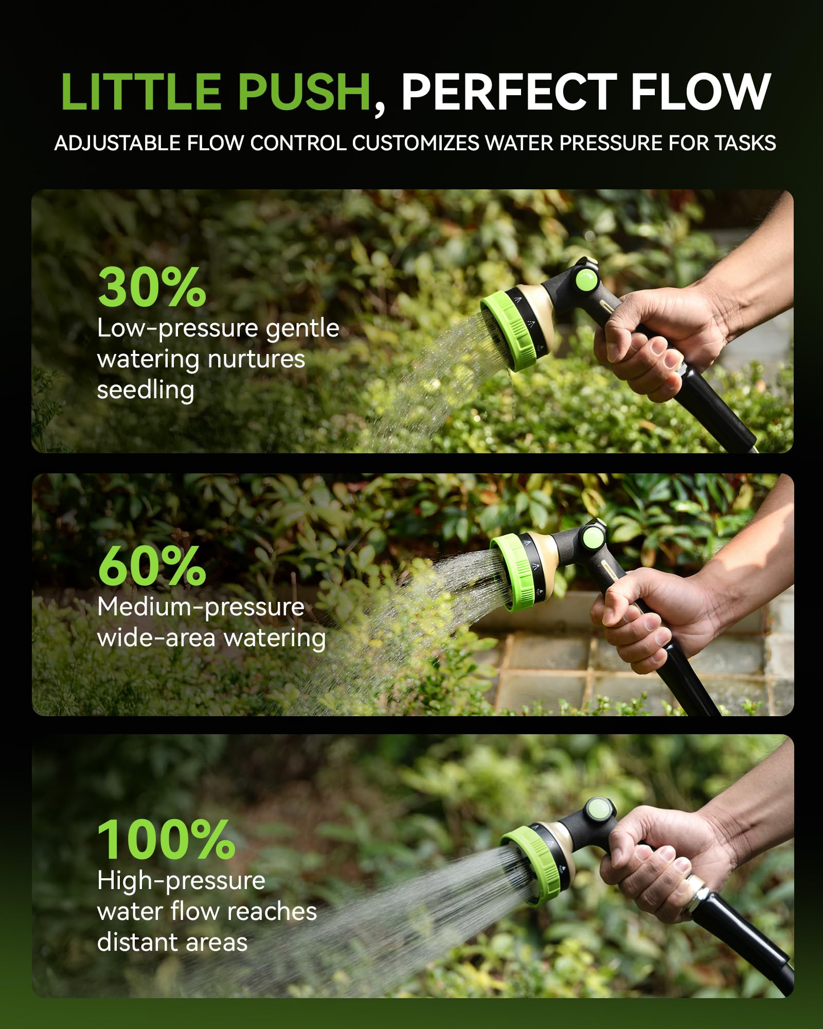 RAINPOINT Hose Sprayer Nozzle Heavy Duty - 8 Spray Patterns Garden Hose Nozzle with Adjustable Flow Control for Watering Plants, Washing Cars,Washing Pets, Thumb Control (Green) - 4