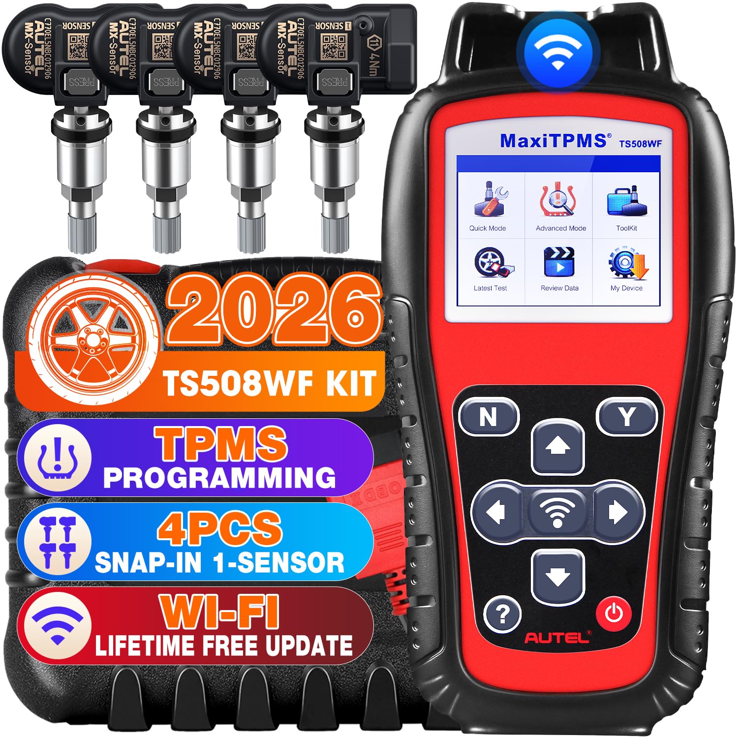 Autel MaxiTPMS TS508WF KIT, 2026 TPMS Programming Relearn Tool with 4PCS Autel MX Sensor (£120), WiFi Ver. of TS601 TS508 TS501 PRO, Relearn/Activate All TPMS Sensor, TPMS Reset, Lifetime Free Update