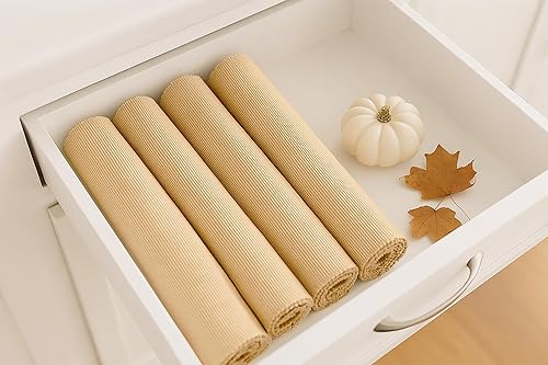 Miniatura 5 de PurpleEssences Juego de 4 manteles individuales acanalados y lisos  100 % algodón, 13 x 19 pulgadas, manteles individuales gruesos y duraderos para