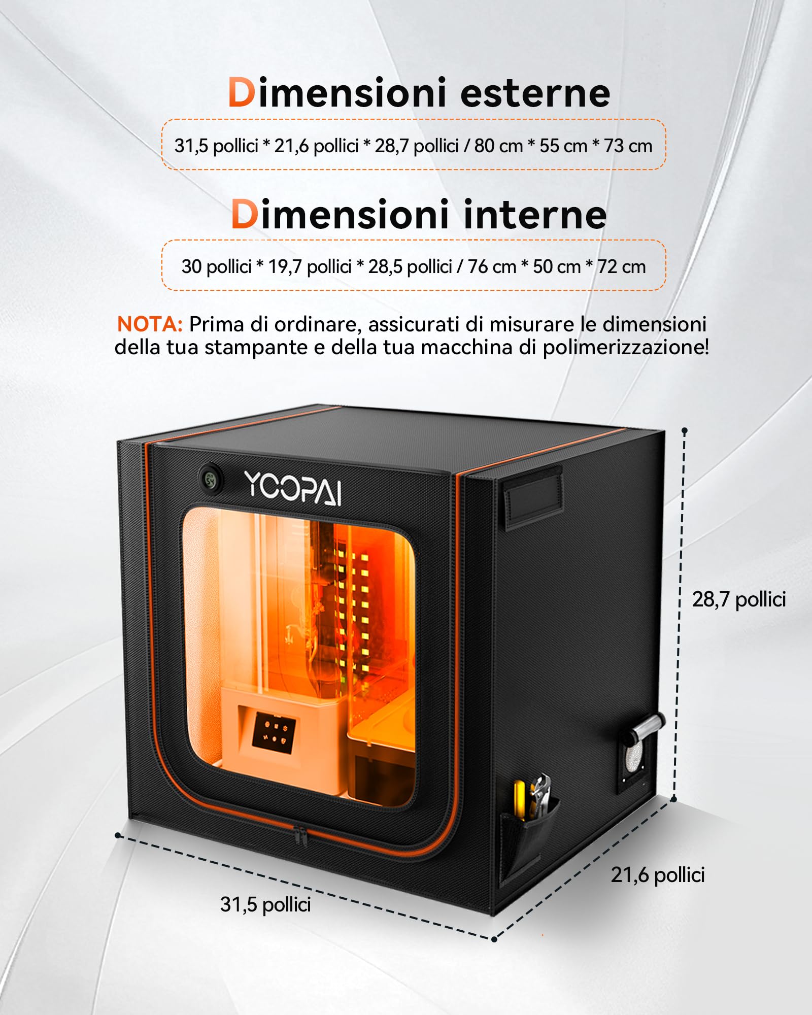 YOOPAI Involucro 3D Doppio Scomparto Ventilato - Per 2 Stampanti Resina o Stampante + Cura UV, Antipolvere, Eliminazione Odori, Compatibile Anycubic/Elegoo/Creality (80x55x73cm)
