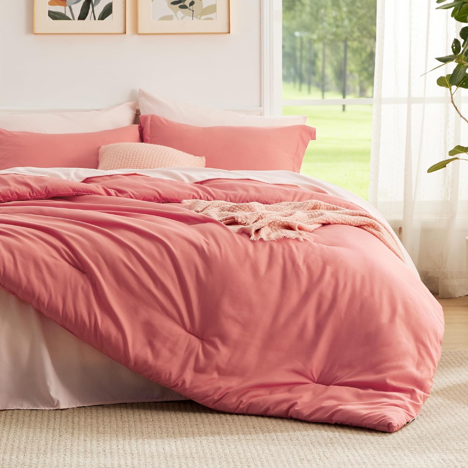 Bedsure Coral King Size Comforter Set - Bedding Set King 7 Pieces, Bed in a Bag Bed Set with Comforter, Sheets, Pillowcases & Shams King 09 - Coral