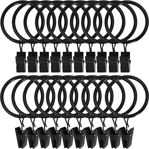 LLPJS Paquete de 20 anillos de cortina de metal con clips, ganchos para colgar cortinas y lazos, anillos para barra de cortina de 1.5 pulgadas de