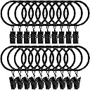 20 Pack Metal Curtain Rings with Clips, Curtain Clip Rings Hooks for Hanging Drapery Drapes Bows, Curtain Rod Rings 1.5 inch Interior Diameter, Black
