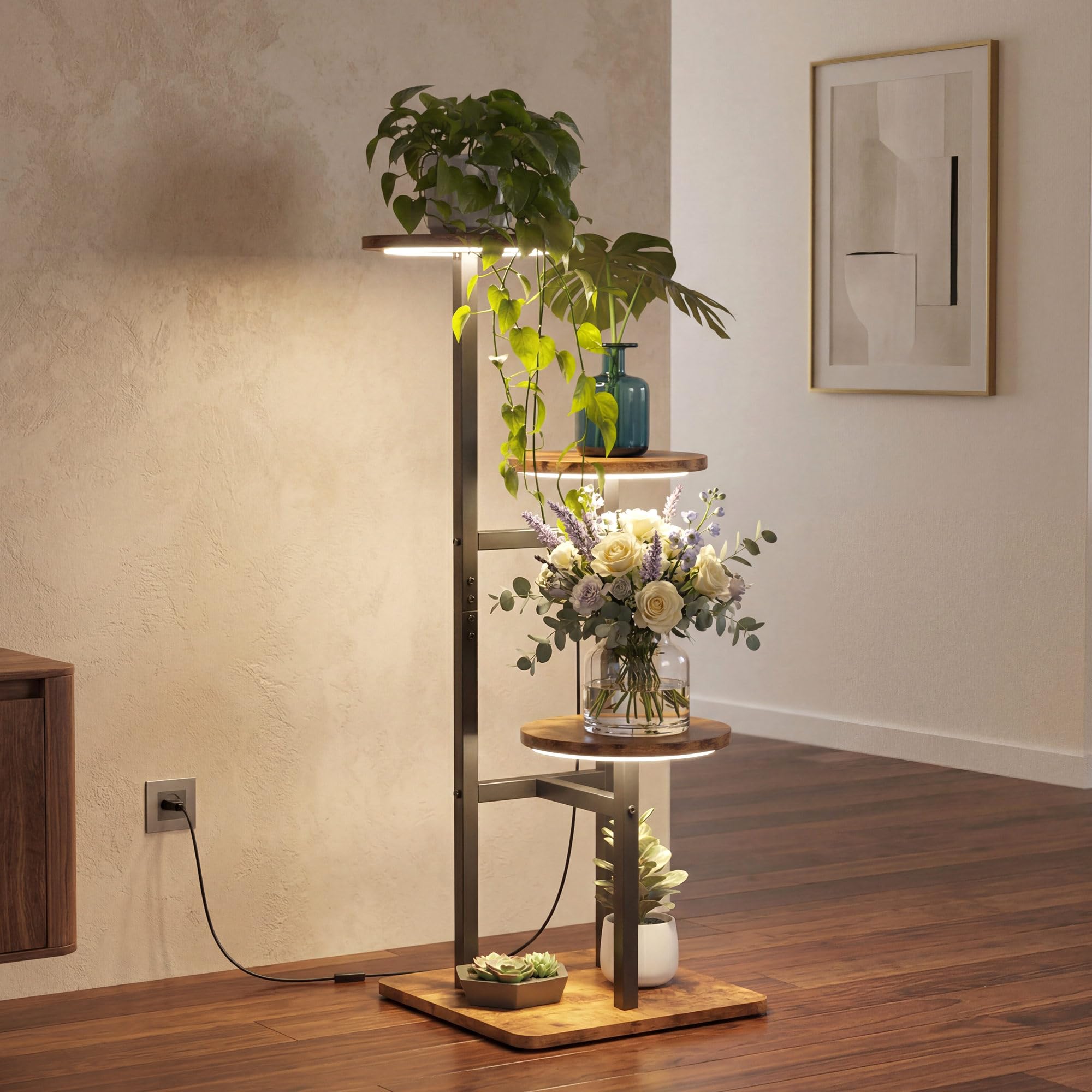 VonDream 3 Tier Plant Stand Indoor with Grow Light, Tiered Plant Stands for Indoor Plants Multiple, Corner Flower Stand for Living Room, Multi-Layer