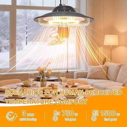 Miniatura 2 de Calentador al aire libre Calentador eléctrico colgante infrarrojo de 1500W, montado en techo, diseño impermeable, adecuado para exteriores,