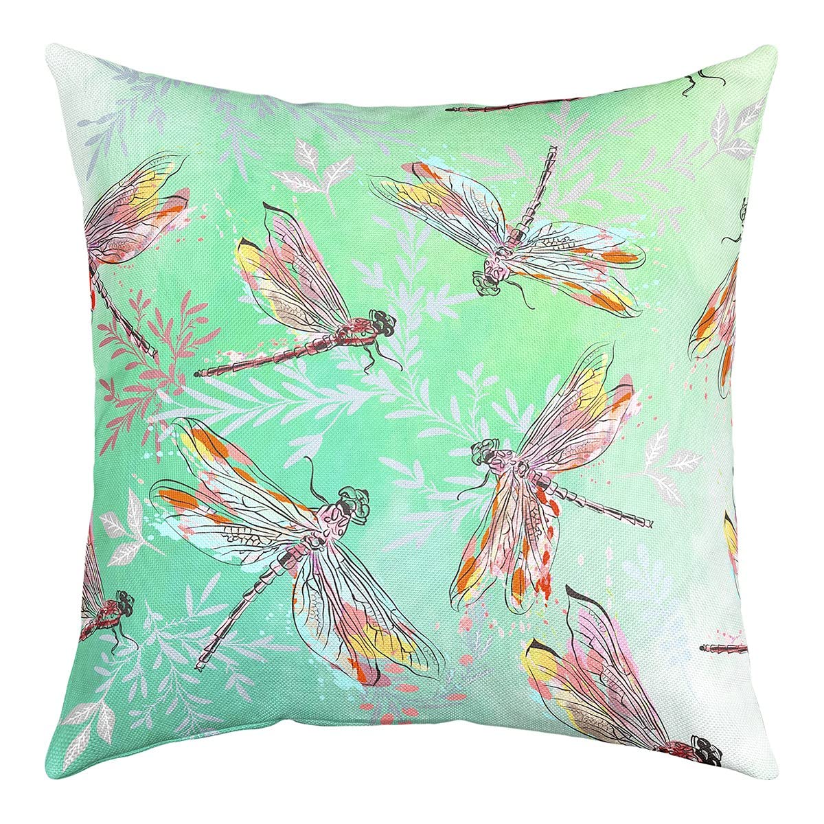Loussiesd Federa per cuscino con libellula regalo per bambini per donne, federe decorative morbide fiori floreali per federe per cuscini rosa verde 40 x 40 cm