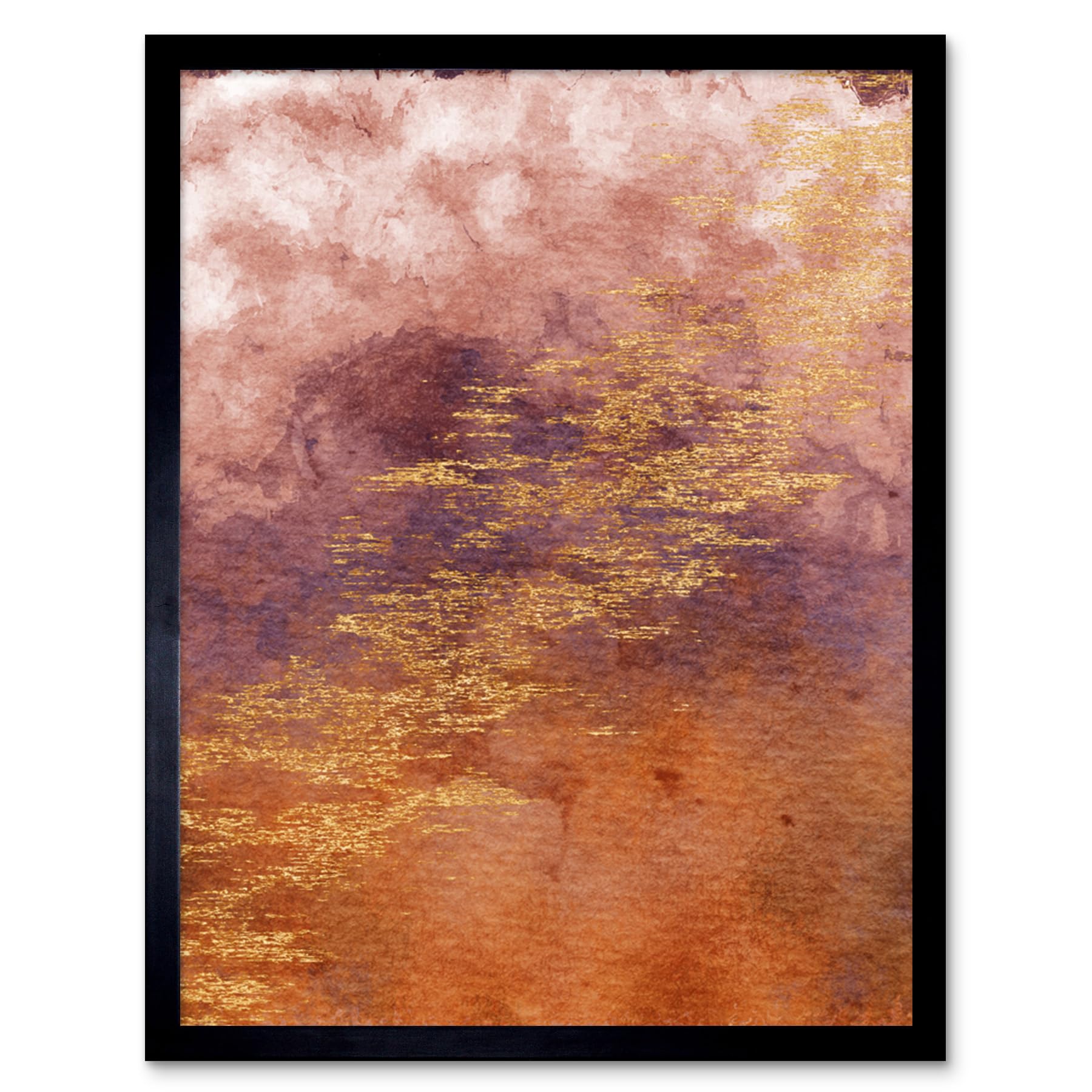 Wee Blue Coo Abstract Orange Purple Gold Watercolour Art Print Framed Poster Wall Decor 12X16 Inch