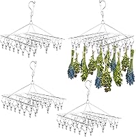 Elesunory 4-Pack Stainless Steel Hanging Herb Drying Rack with 30 Hooks - Rustproof Space-Saving Dryer for Herbs, Flowers, Tea & Spices