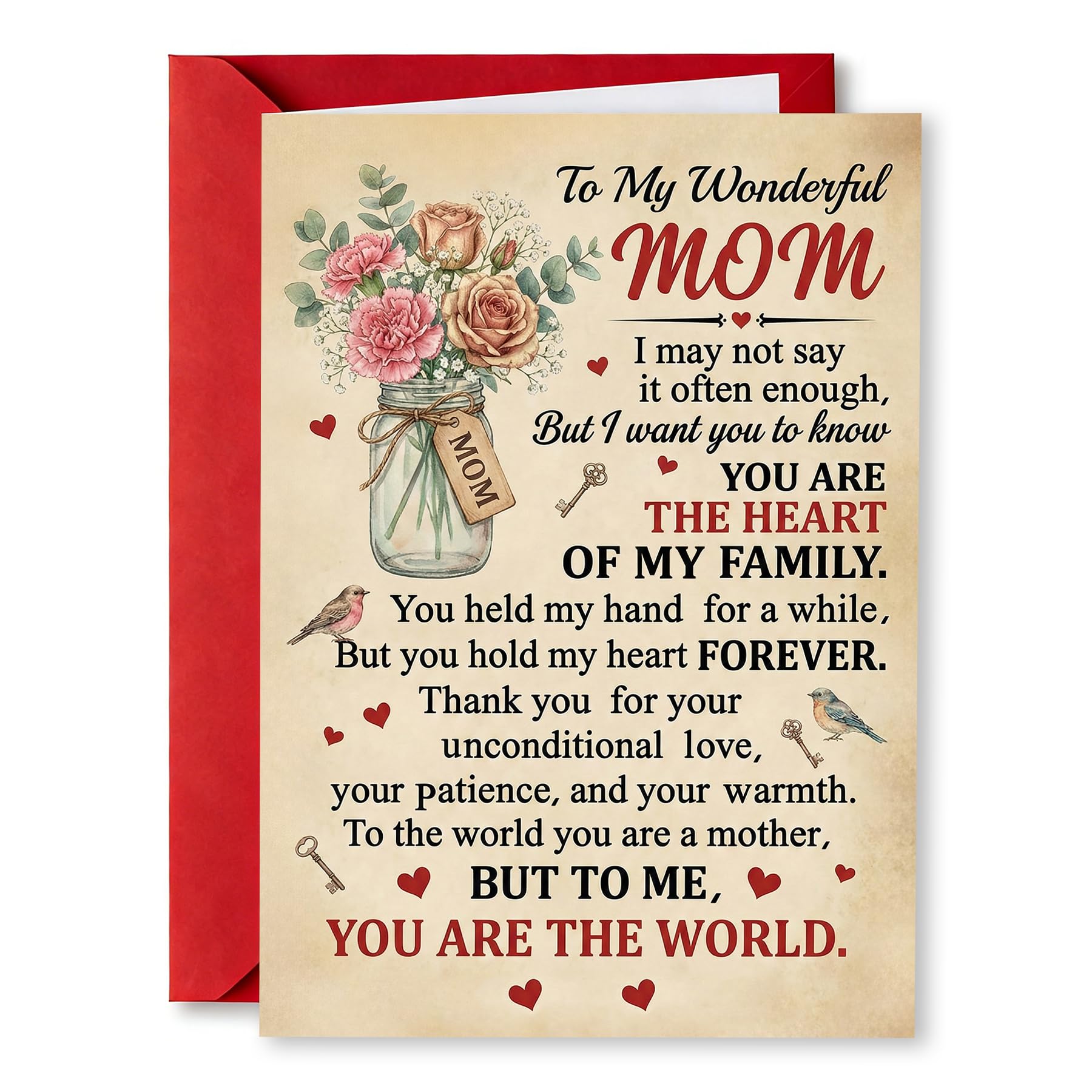 Photo 1 of **2 PACK**PTRUKD Mother's Day Card with Brown Envelope - 5x7 Inch Premium 400gsm Heavyweight Greeting Card for Mom - To the World You are a Mother, Heart of Family Appreciation Card - Blank Inside