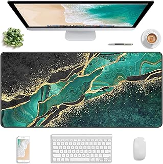 Atufsuat Extended Gaming Mouse Pad, XXL Large Desk Pad 30 x 14 Inch, Big Computer Keyboard Mousepad, Waterproof Mouse Mat with Stitched Edges and Non-Slip Base for Office Gaming, Black Green Marble