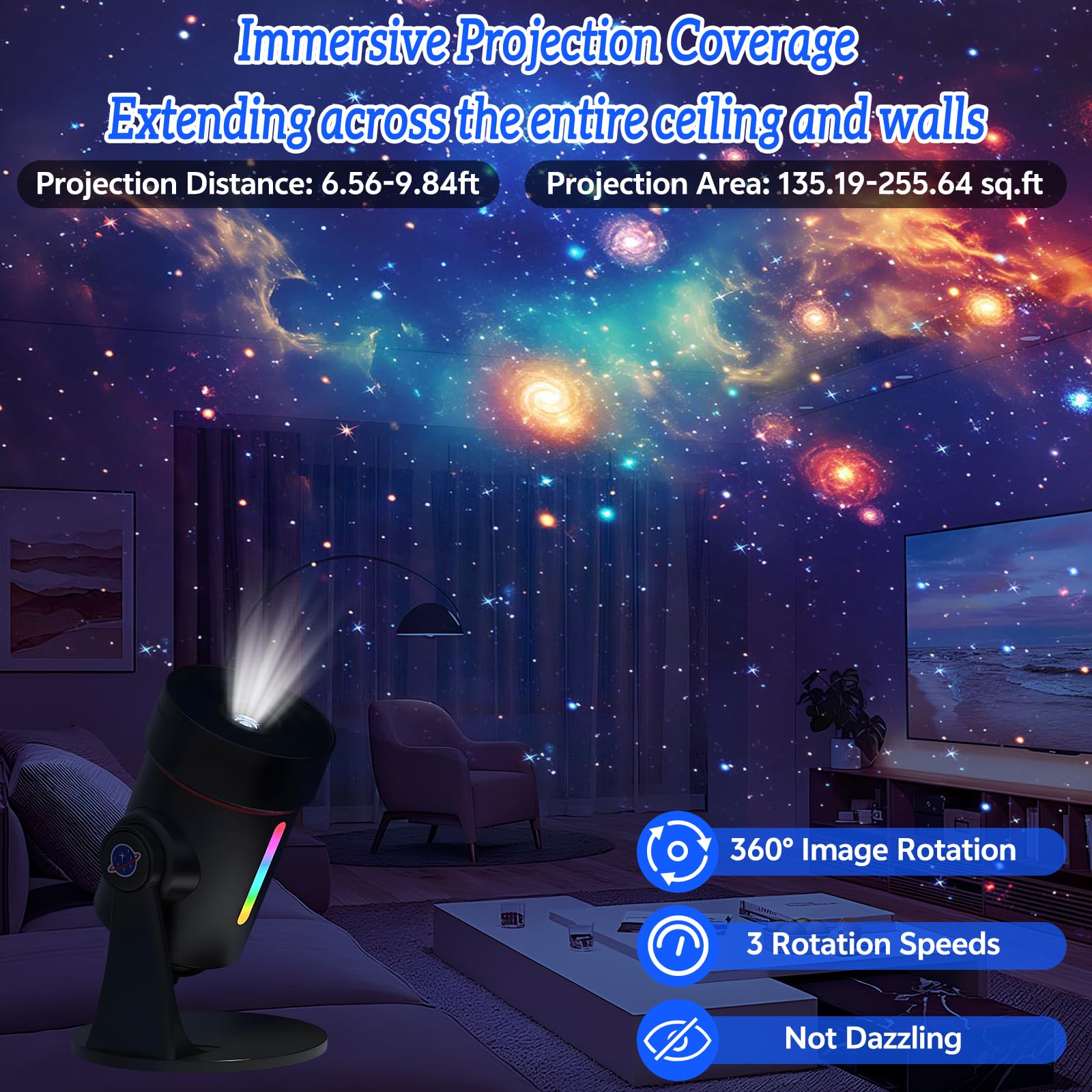 QKTYB Proiettore planetario, proiettore galassia con 10 dischi pellicola 4K, proiettore a stella regolabile a 360°, luce notturna con nebulosa rotante, timer, per bambini e adulti, decorazione per