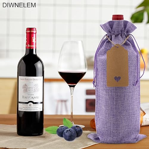 Miniatura 5 de DIWNELEM Bolsas de regalo de vino de arpillera morada, paquete de 16 con cordón para degustación de vinos, bodas, fiestas y vacaciones