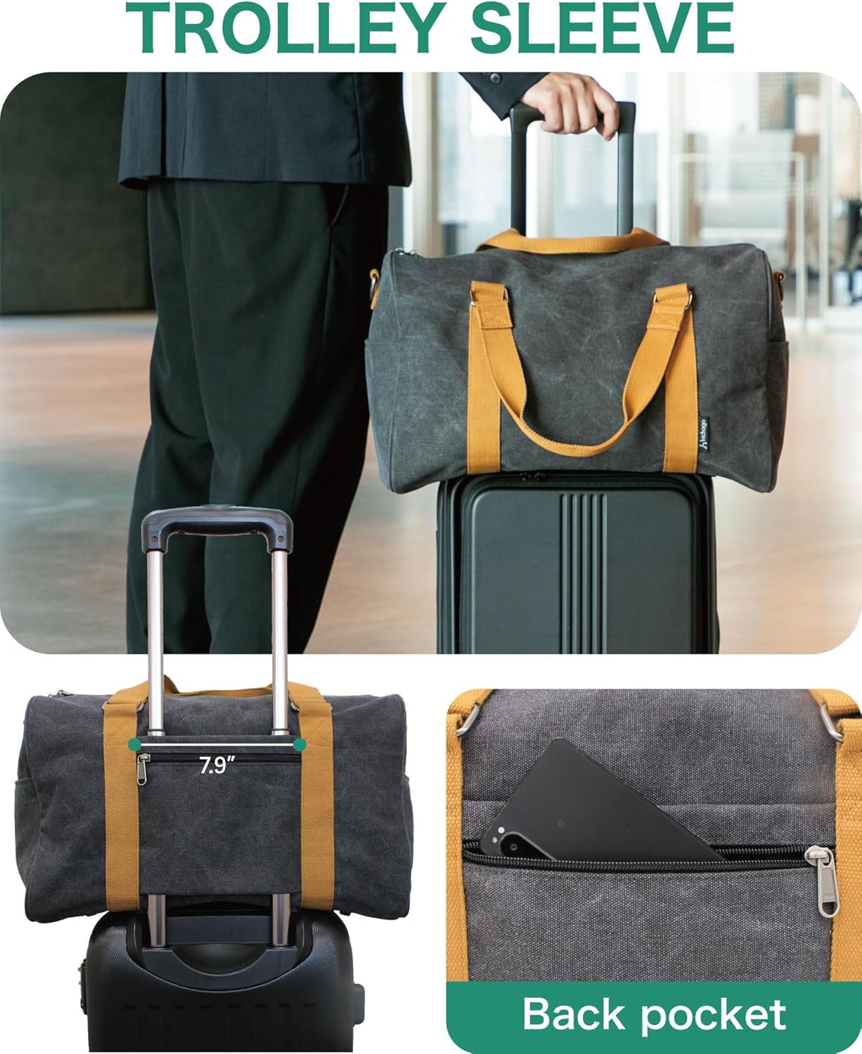 Duffle Bag for Travel, Gym Bags for Men, Weekender Bags for Women, Carry On Bag with Luggage Sleeve, Canvas Bag with Shoulder Strap (Beige) - Image 5