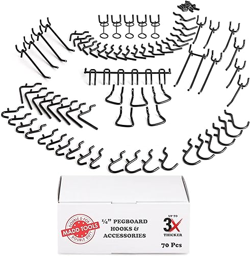 Miniatura 7 de Cestas de gancho resistentes para tableros de clavijas de  de agujeros, juego de 3 cestas de alambre negro, metal extra grueso que se ajusta