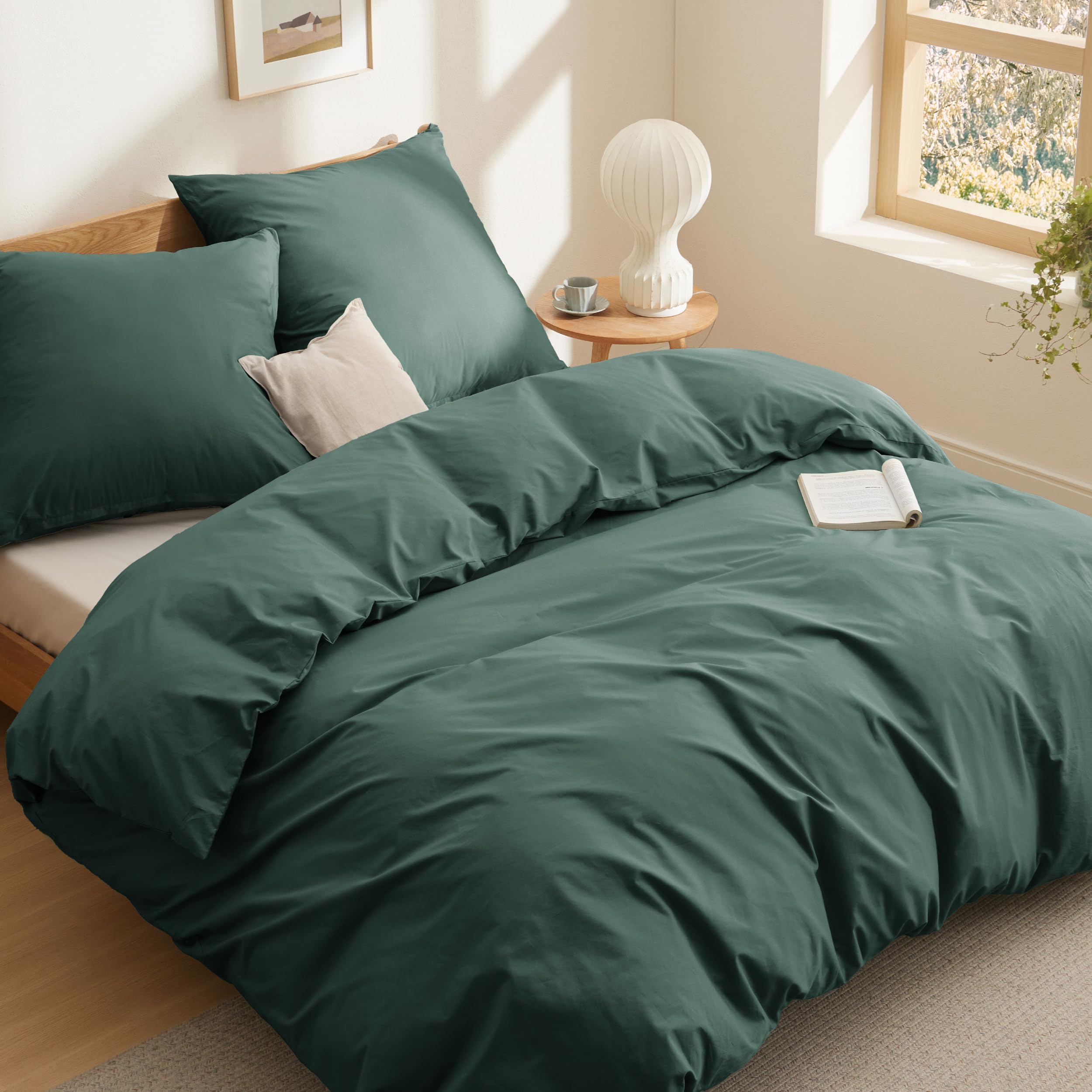 BEDSURE - 3-częściowy zestaw poszewek na kołdrę, bawełna, ciemnozielony, 200 x 200 cm, 2 poszewki na poduszki 80 x 80 cm, z certyfikatem ÖkoTEX i zamkiem błyskawicznym