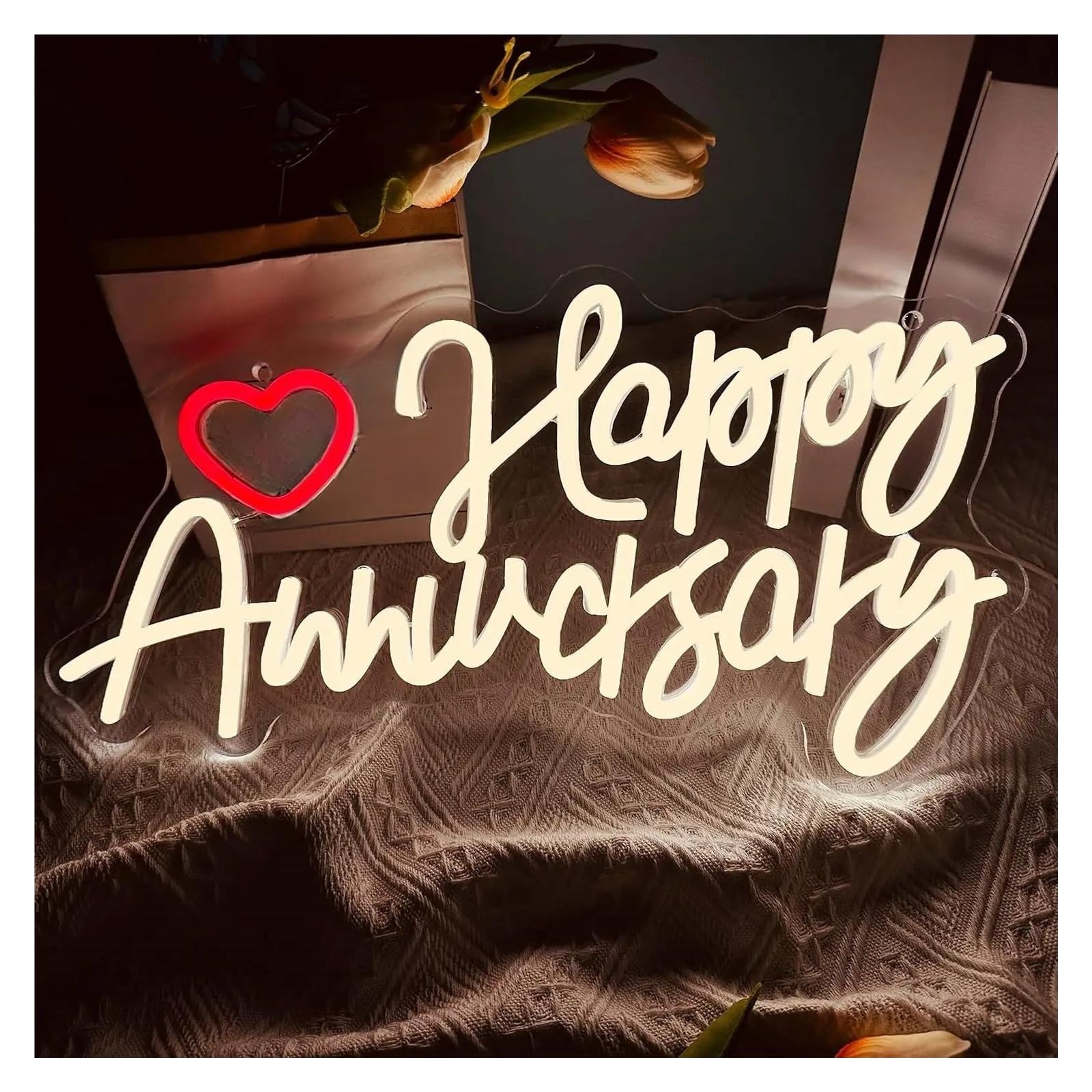 LEMST Signs Lamp Happy Anniversary Neon Sign Brightness Adjustable Light for Wedding Party Engagement Birthday USB Powered Sign Illuminated Lamp 40cmx21cm