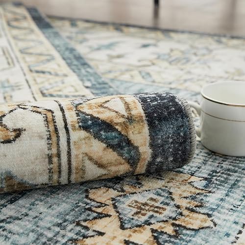 Miniatura 8 de Auemtyn Alfombra de área para sala de estar, alfombra lavable de 4 x 6 pies con respaldo antideslizante, alfombra de pelo bajo para dormitorio,