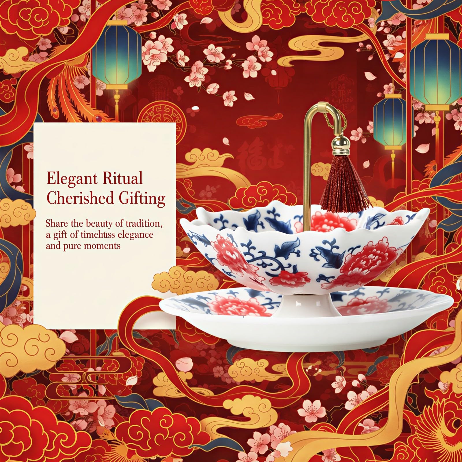 Filtre à thé en céramique, porcelaine bleue et blanche pour thé kung fu, en forme d'ombrelle avec base et poignée dorée, infuseur élégant pour la maison, le bureau et les cadeaux d'entreprise
