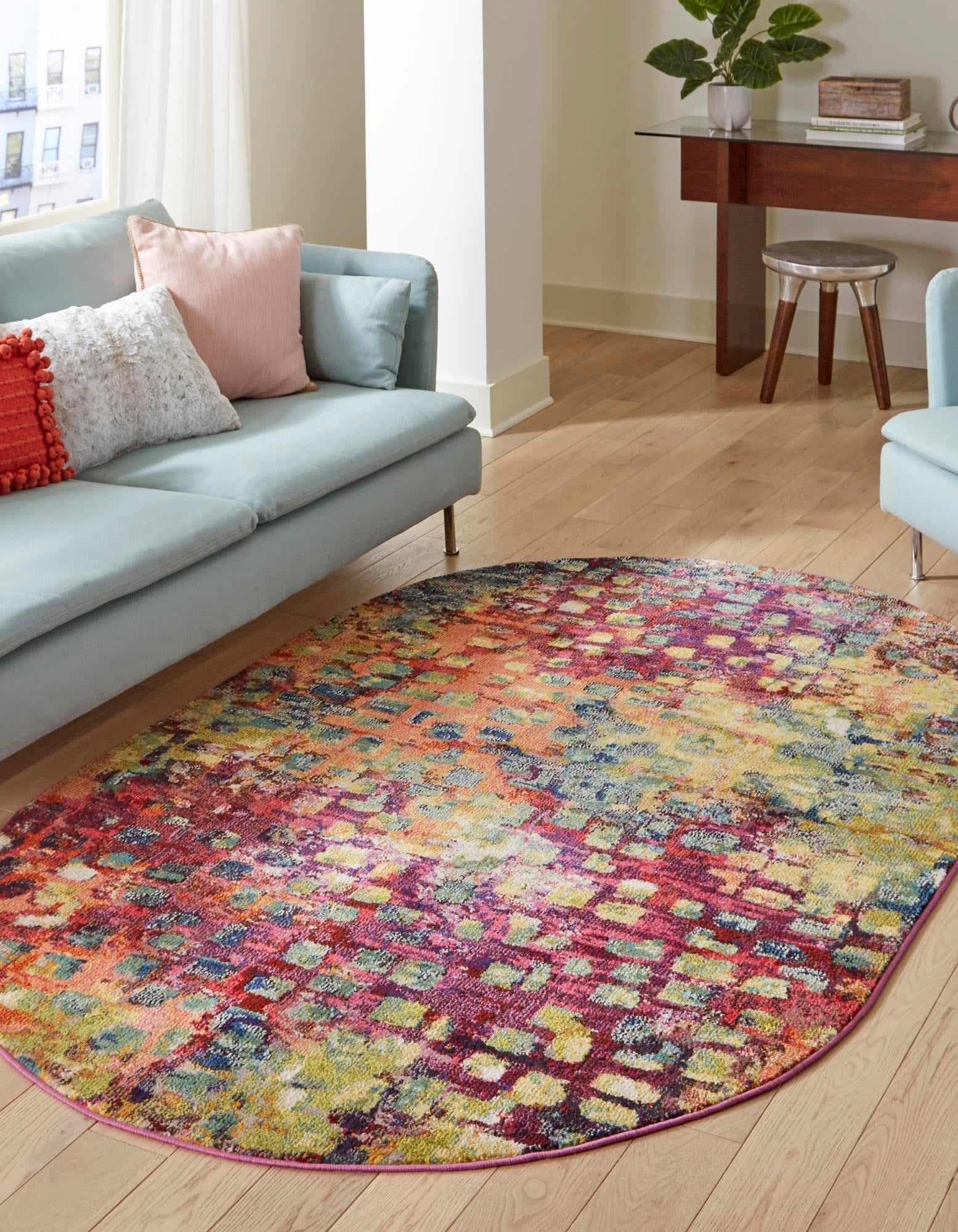 Unique Loom Jardin Collection Colorful, Vibrant, Abstract, Modern Area Rug (7' 11 x 10' 0 Oval, Multi/Blue)