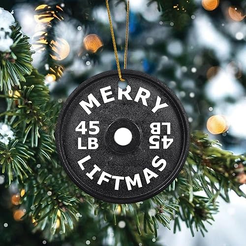 Miniatura 2 de Adornos de Navidad con barra de pesas para amantes del fitness, adorno para decoración del árbol de Navidad, adornos colgantes de cerámica de