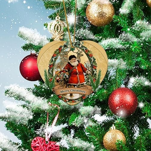 Miniatura 4 de Old Time - Adornos de Navidad de Papá Noel en forma de corazón, adorno de árbol de Navidad colgante de cerámica para escenas de invierno, bola de