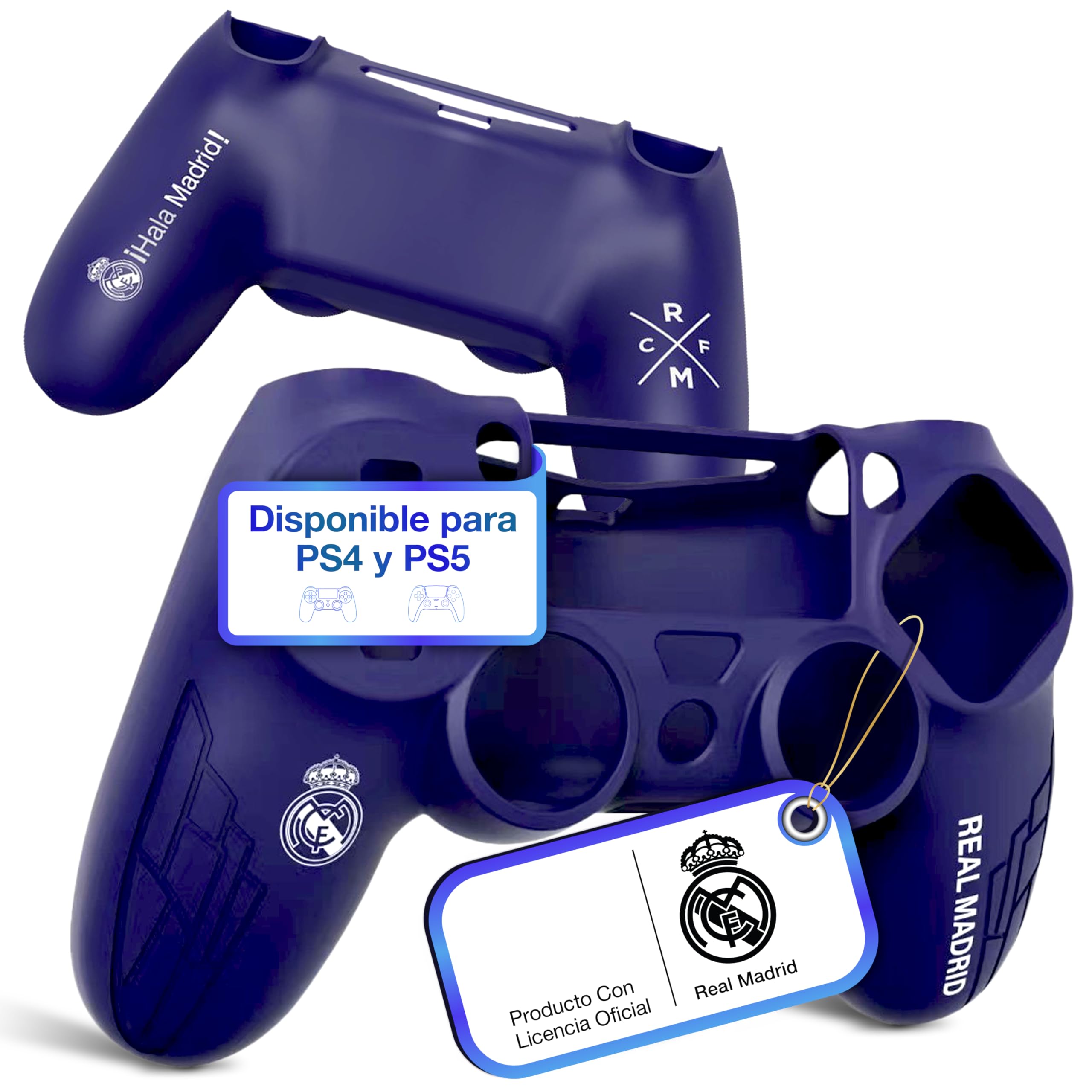 Funda para controlador PS4 con diseño oficial del Real Madrid para máxima protección y agarre | Funda para controlador PS4 disponible en azul y blanco