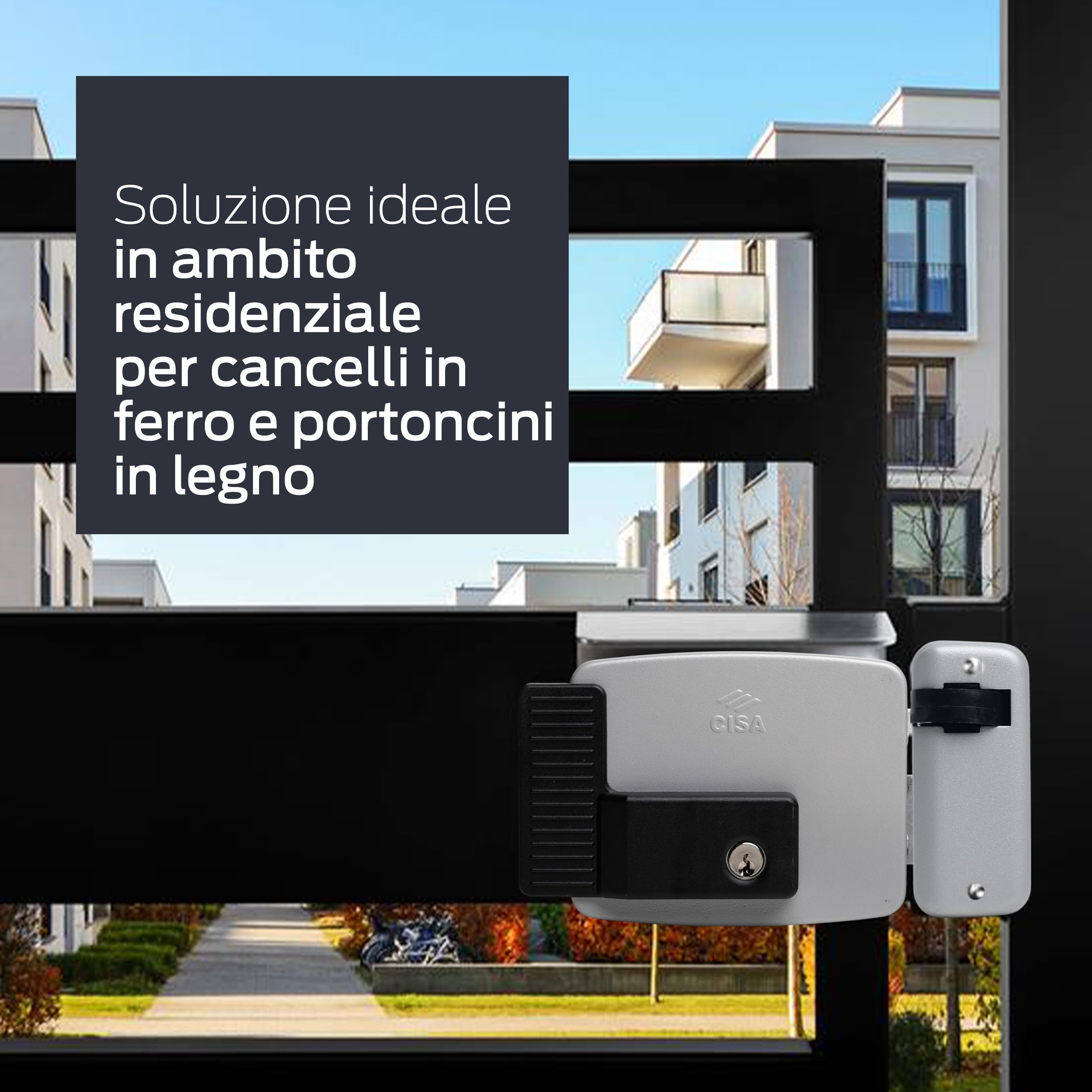 CISA - Serratura Elettrica da Applicare 111721601N7 - Elettroserratura CISA in Acciaio Verniciato con Chiave Interna - Cancello Esterno Entrata 60 Regolabile - Mano Destra - Finitura Grigio Alluminio