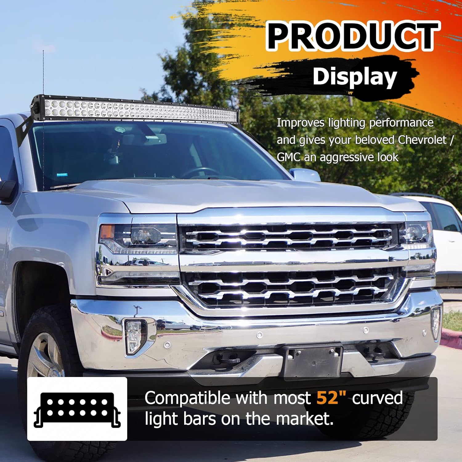 WeiSen Upper Roof Windshield Mount Light Bar Brackets for 52" Curved LED Light Bar Compatible with 2014-2018 Chevrolet Silverado Suburban Tahoe GMC Sierra Yukon 1500 2500/3500 HD