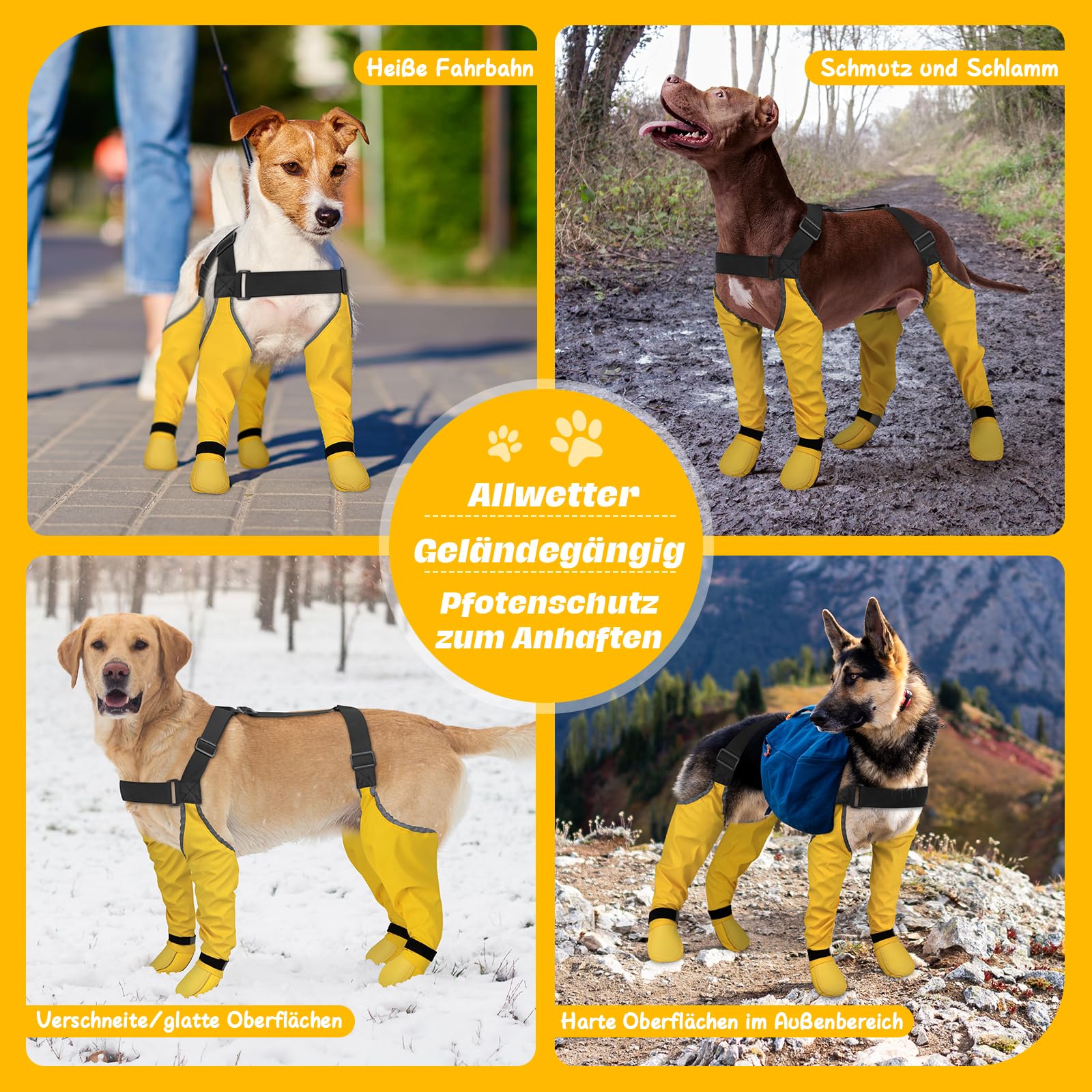 DQGHQME Hunde-Hosenträgerschuhe, Staub- und rutschfest, 6-Fach verstellbar, ideal für Parkett und Schnee, mit 360°-Reflektoren für die Pfoten