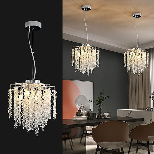 Candelabro moderno de rama de árbol de cristal, 23.7 pulgadas de diámetro con forma de gota de lluvia redonda negra para interiores, lámpara