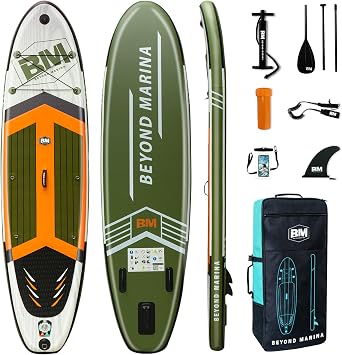 BM Paddle Board Inflatable Stand Up Paddle Board, SUP Paddleboard for Adult, Premium Accessories | Non-Slip EVA Deck & Foam Handles, Camera Mount, Double Action Pump, 85L Travel Backpack