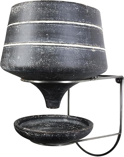 Miniatura 4 de Ebros Gift Maceta rústica tradicional de arcilla con rayas blancas y negras descoloridas, maceta de pared con soporte de alambre de pared y plato de