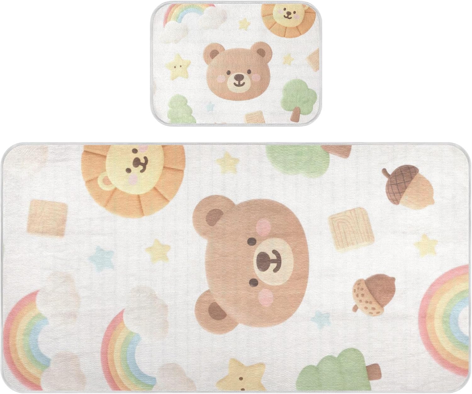 Cute Cartoon Brown Rainbow Teddy Bear Cooling Baby Play Mattress 28" x 52" breathablraining Pads for Baby&Toddler