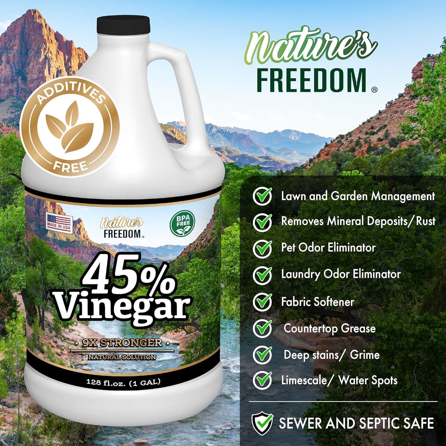 Nature's Freedom 45% Concentrated Vinegar, 1 Gallon with Garden Pump Sprayer