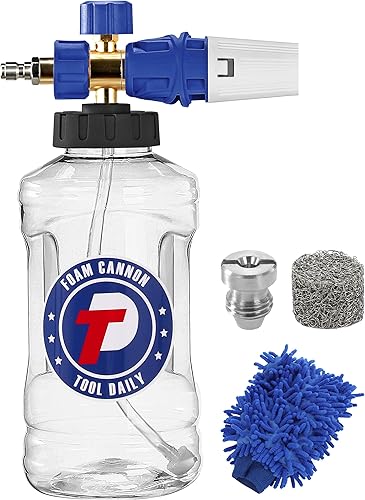 Tool Daily Cañón de espuma para lavadora a presión, lanzador de espuma ajustable, lanza de espuma de nieve con M22 y conexión rápida de 14 pulgadas,
